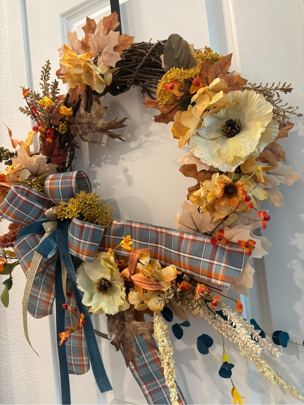 Handmade Wreath Autumn Harvest Fall Poppy Focal Removable Bow Final